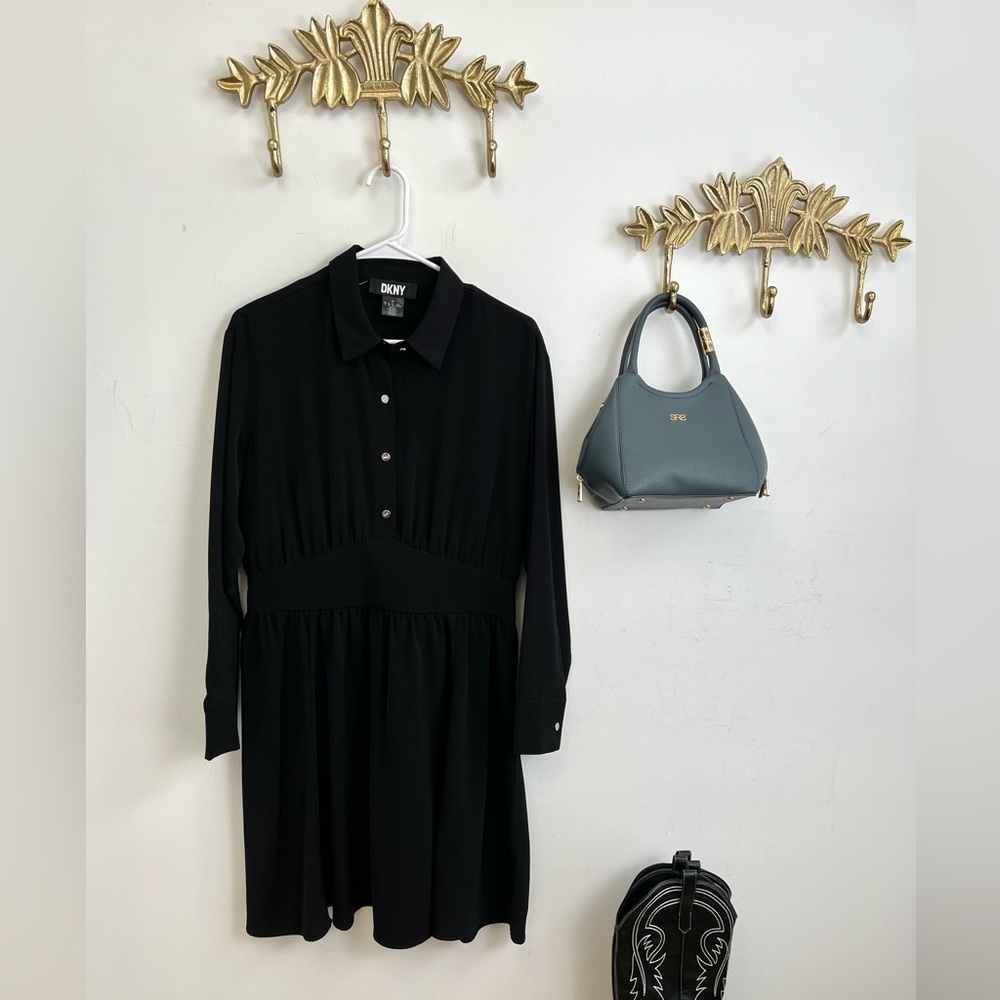 🆕NWT DKNY Black Dress with Gold Buttons S/M ptp 20”